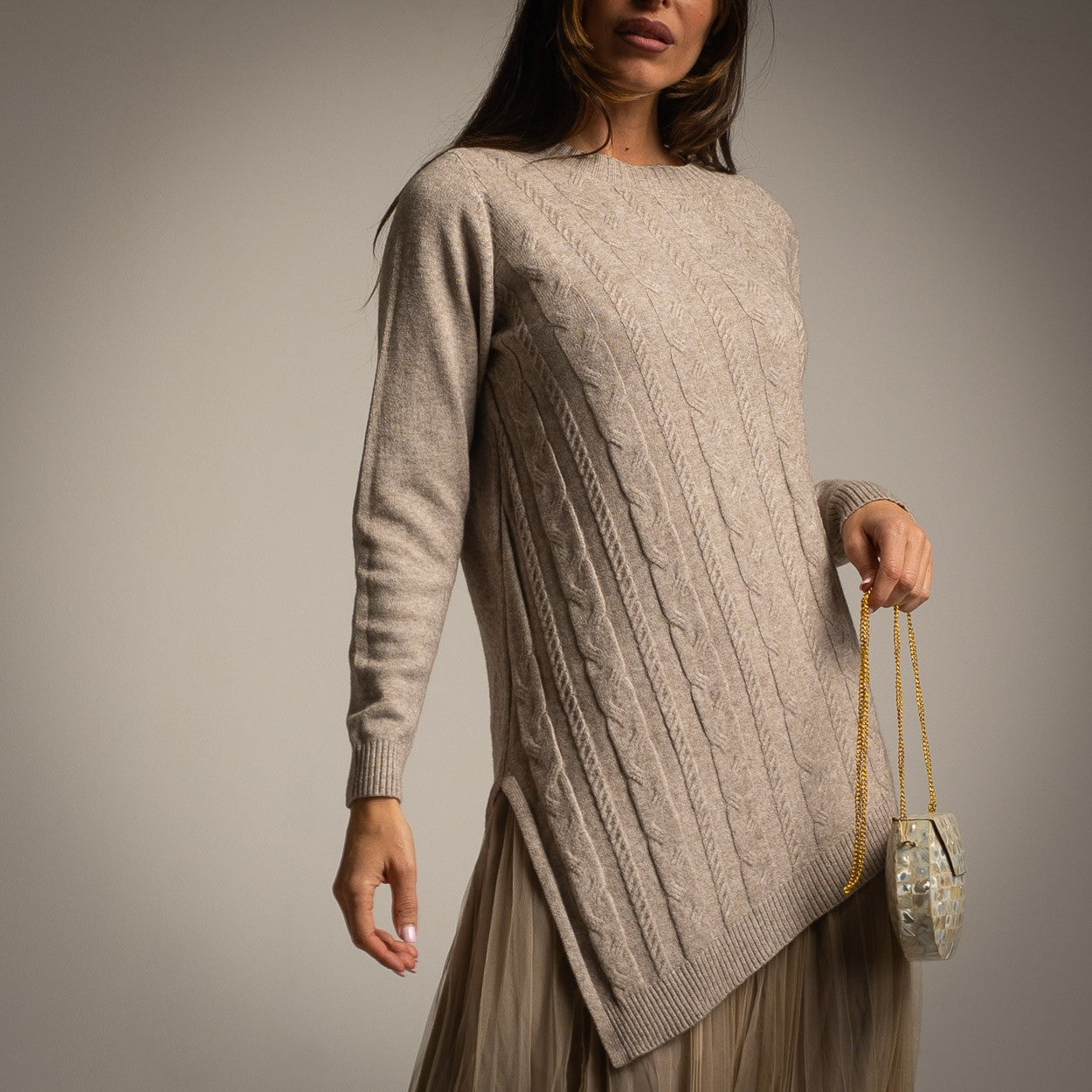 ENSEMBLE 2 PIÈCES PULLOVER ET ROBE EN TULLE PLISSÉE