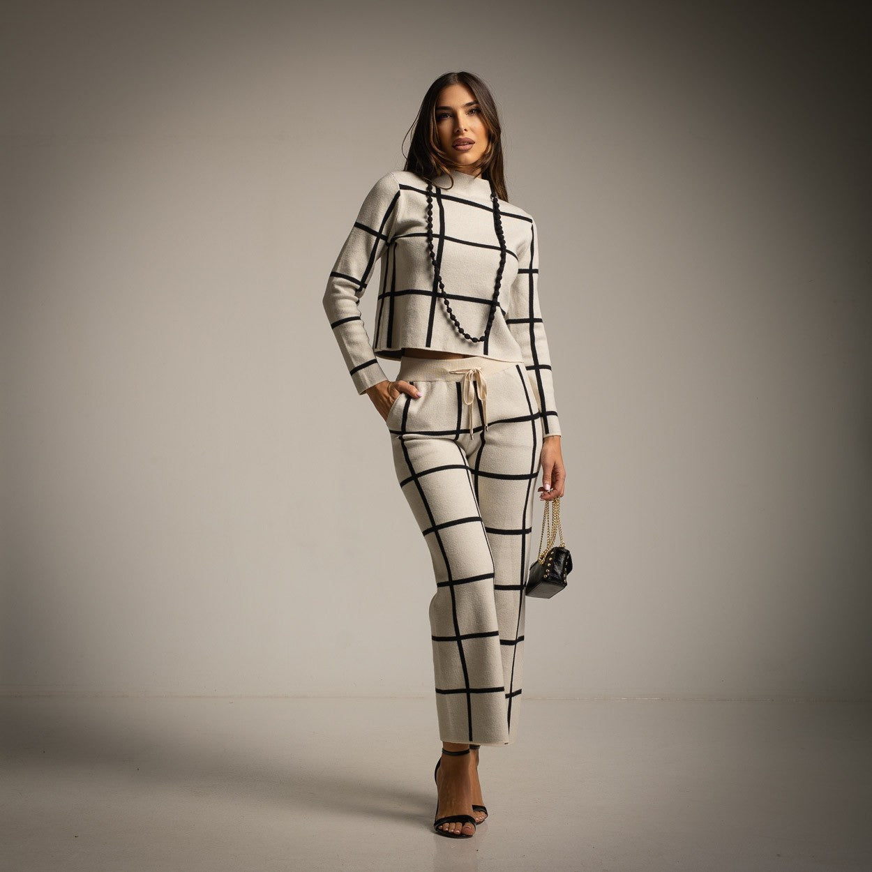 ENSEMBLE 2 PIÈCES PANTALON À CARREAUX BLANC