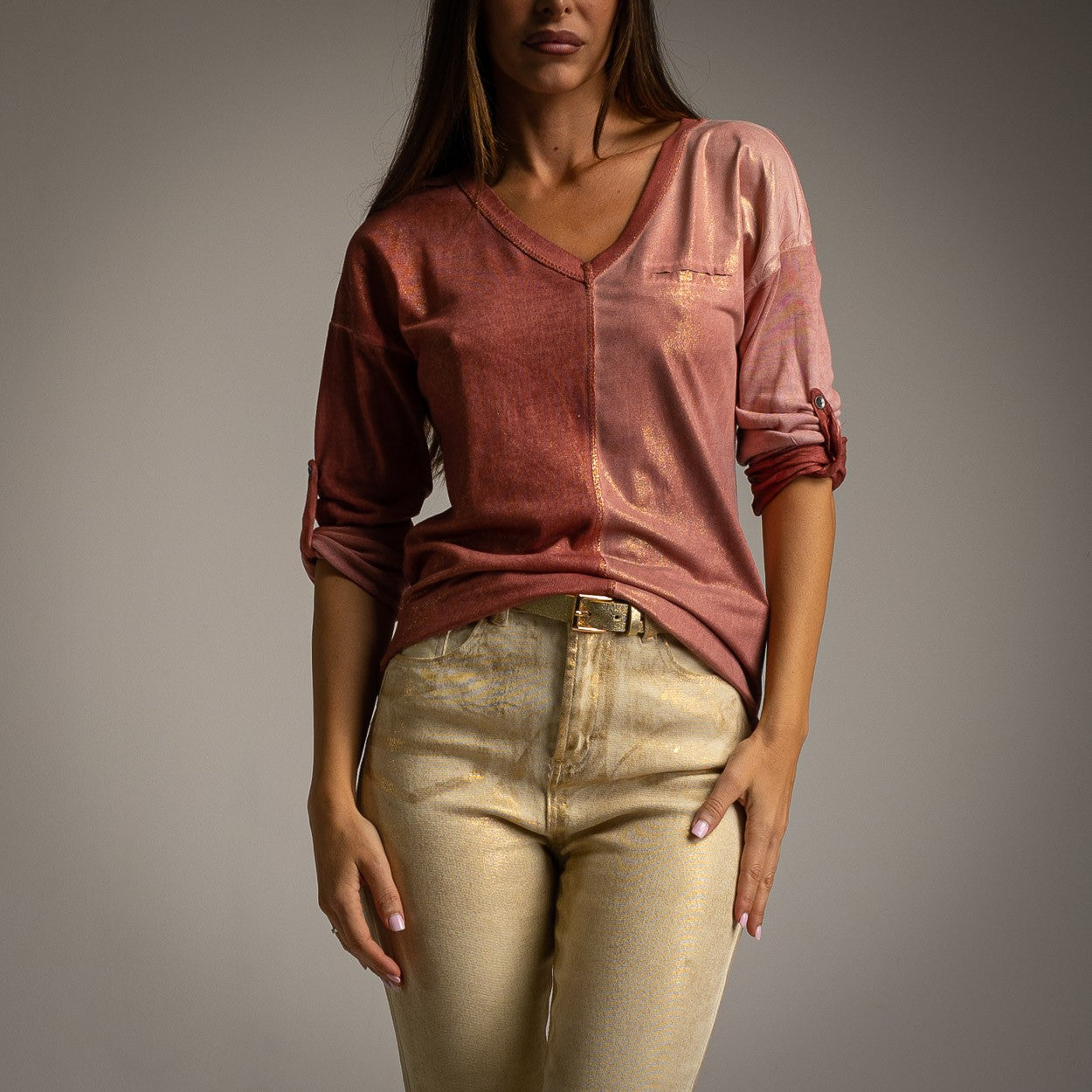T.SHIRT LUREX ROSE