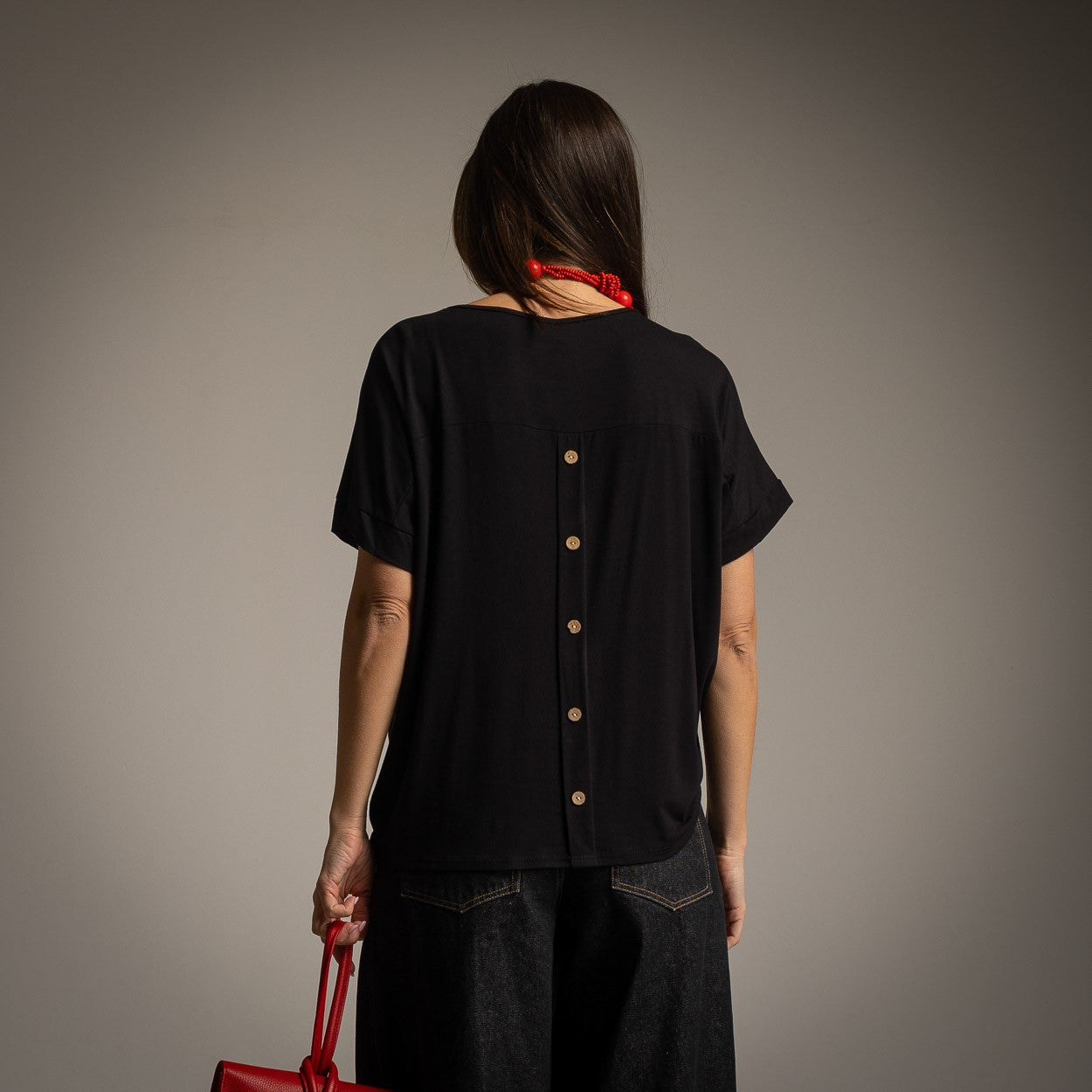 T-SHIRT BOUTONS DOS NOIR