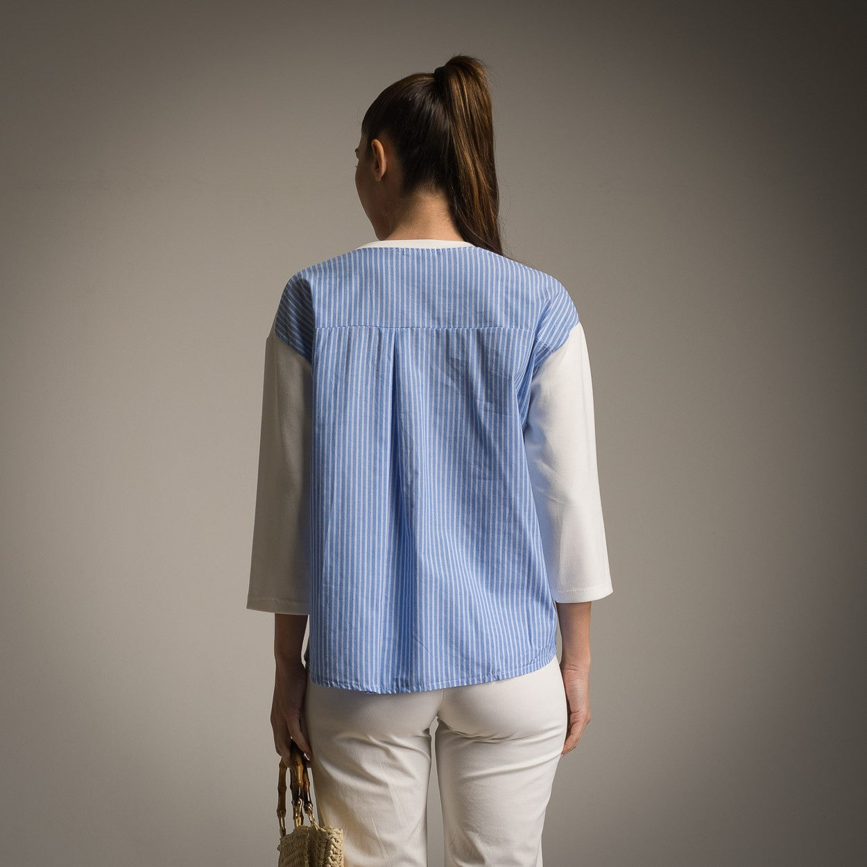 PETIT HAUT COMBINE A RAYURES BLANC