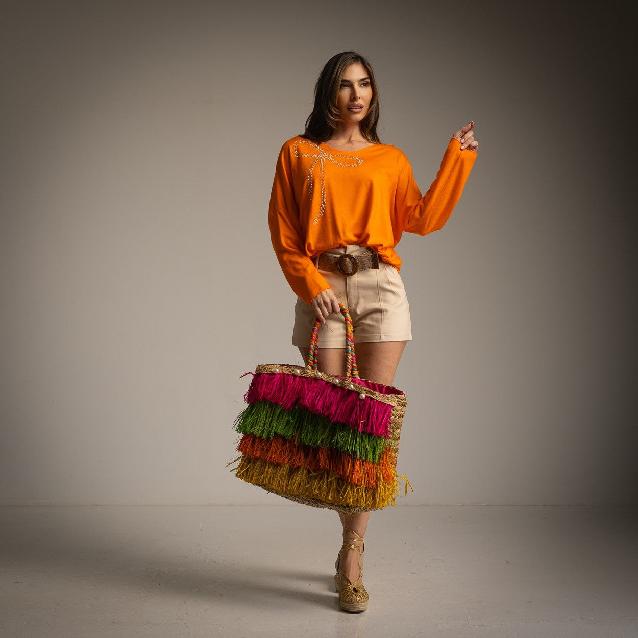 T-SHIRT AVEC NŒUD EN STRASS ORANGE
