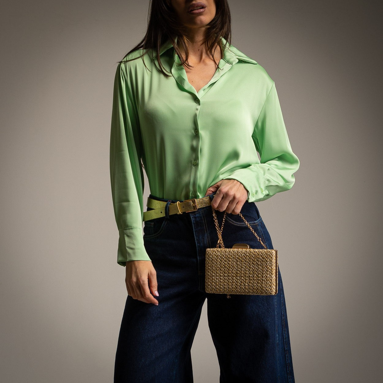 CHEMISIER SATIN VERT