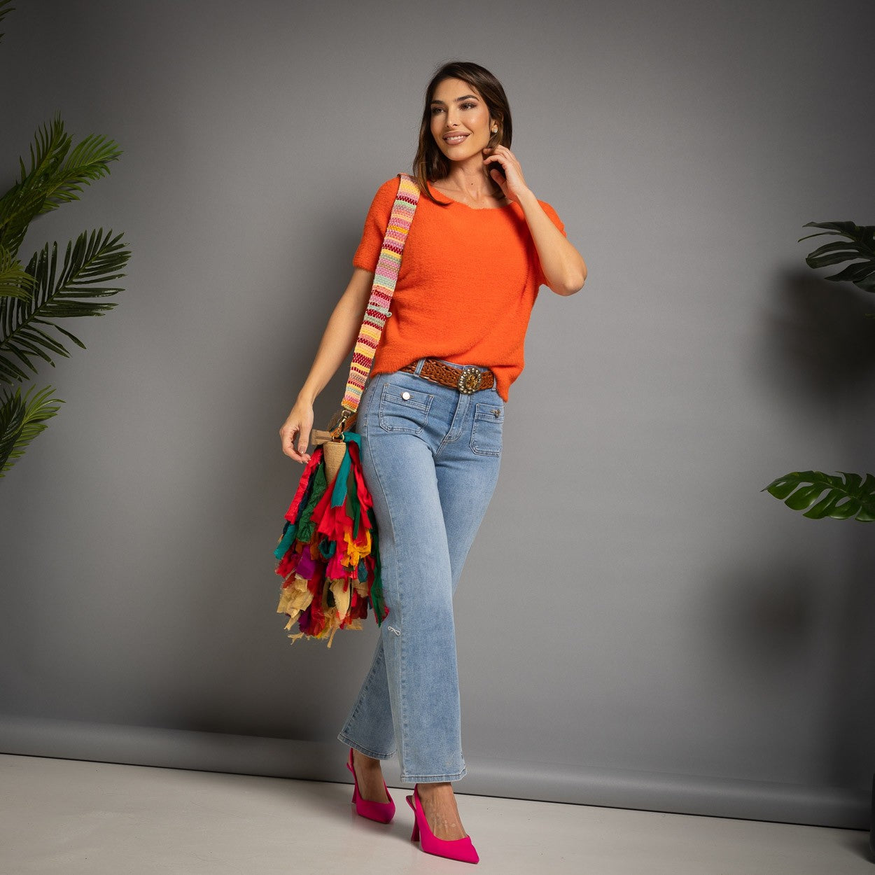 PULL MANCHES COURTES ORANGE