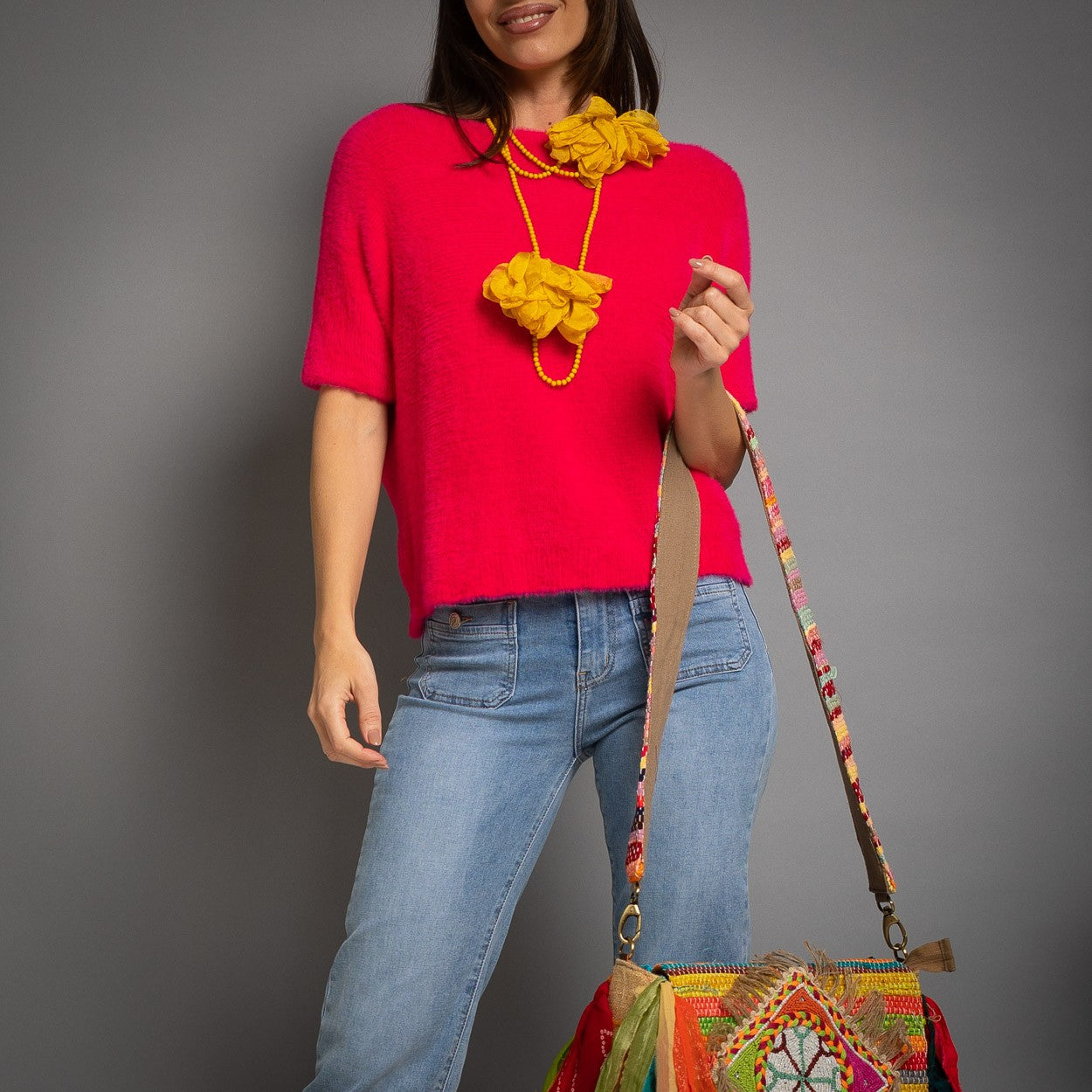 PULL MANCHES COURTES FUCHSIA