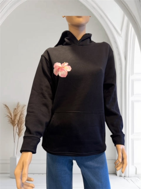 SWEAT NOIR A FLEUR
