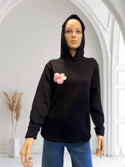 SWEAT NOIR A FLEUR