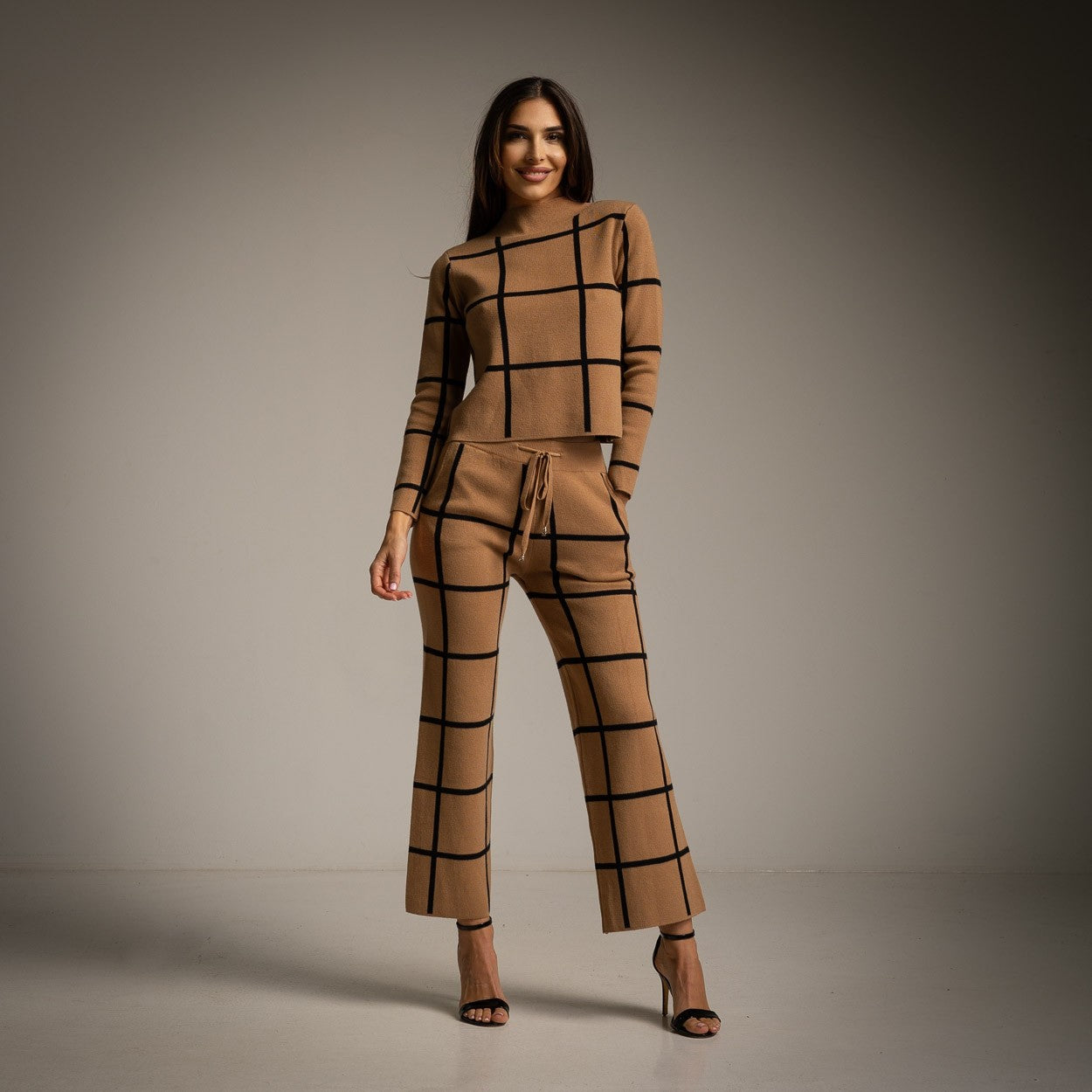 ENSEMBLE 2 PIÈCES PANTALON À CARREAUX MOUTARDE