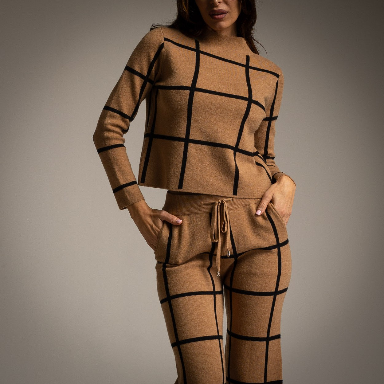 ENSEMBLE 2 PIÈCES PANTALON À CARREAUX MOUTARDE