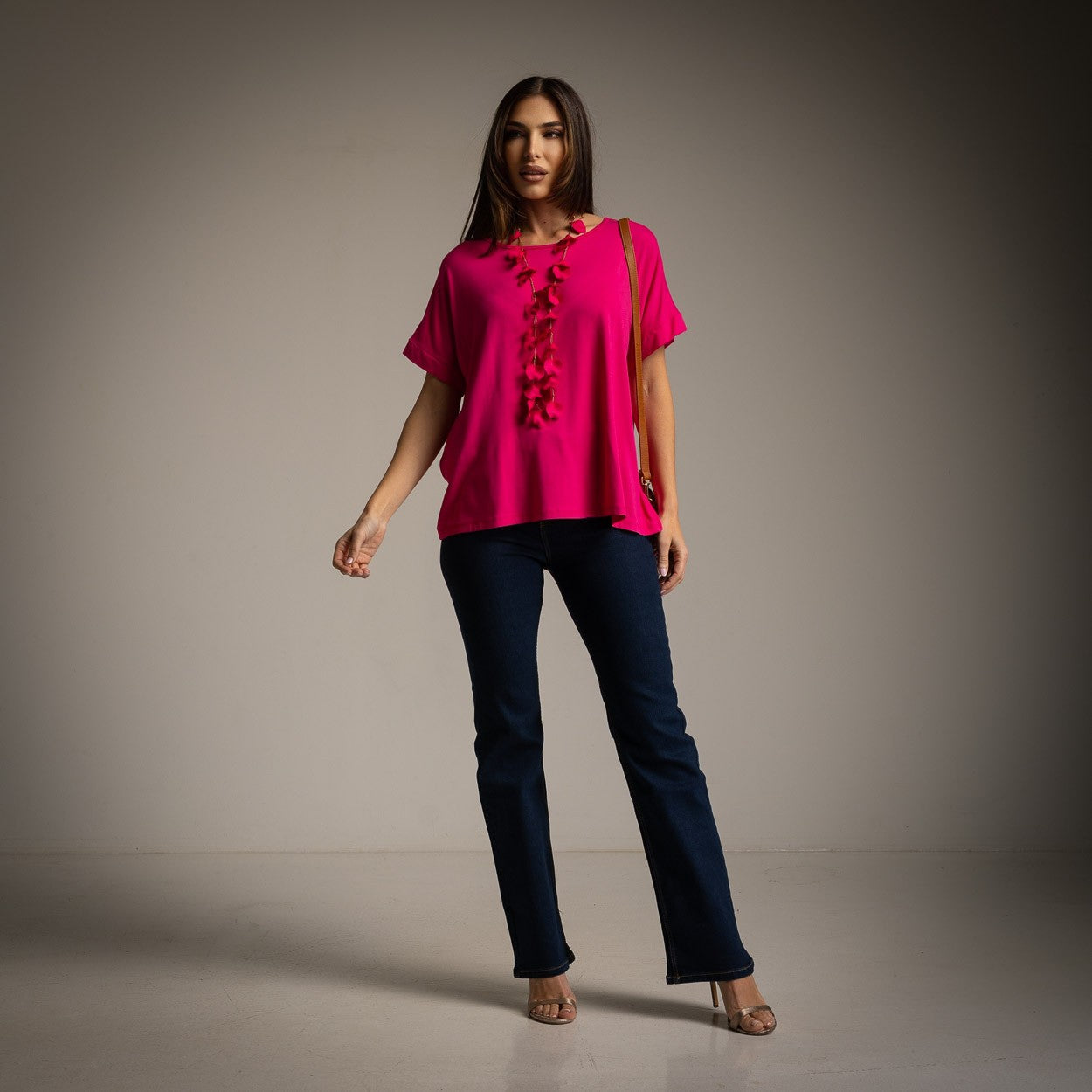 T-SHIRT BOUTONS DOS FUCHSIA