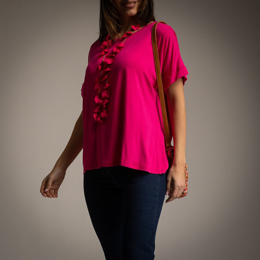 T-SHIRT BOUTONS DOS FUCHSIA