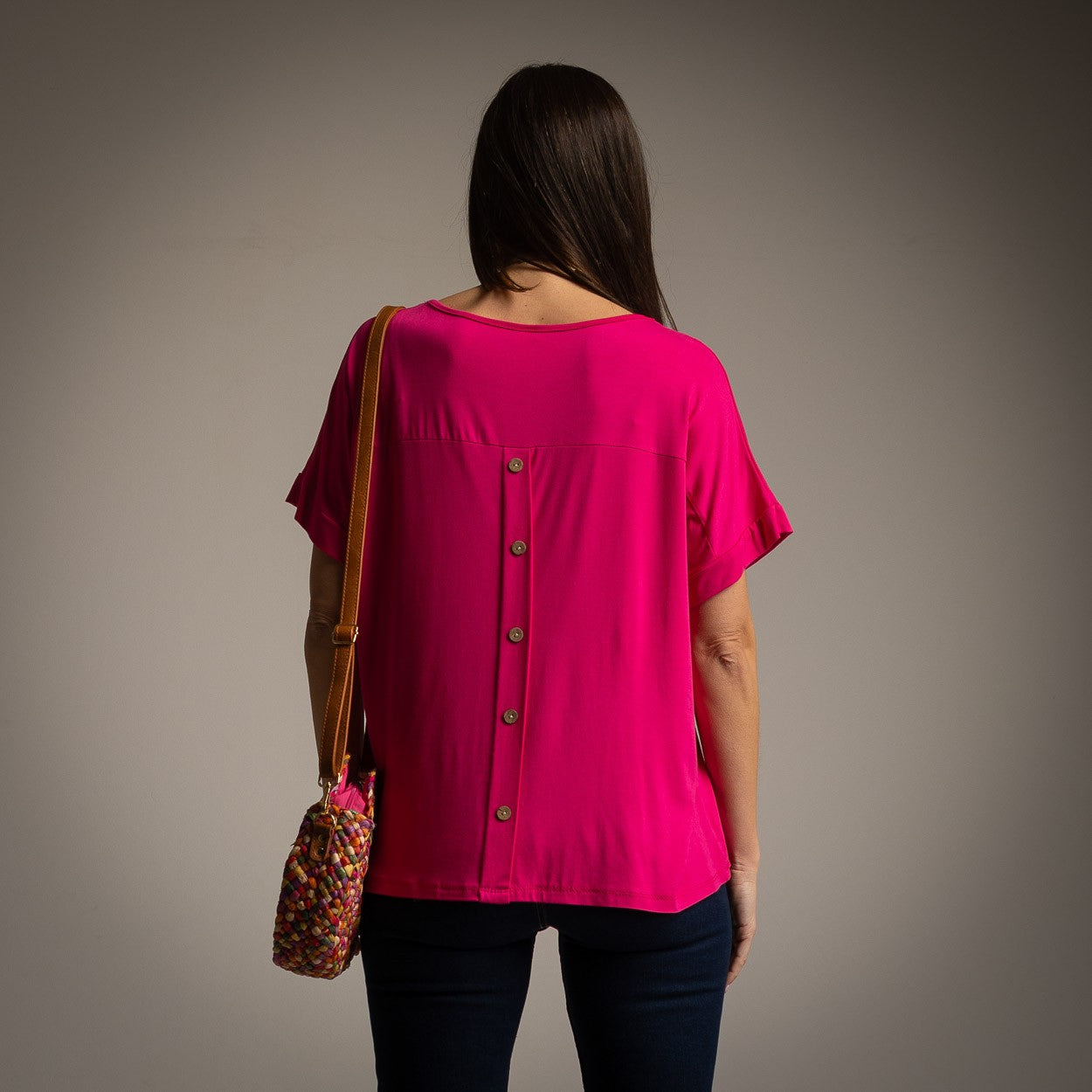 T-SHIRT BOUTONS DOS FUCHSIA