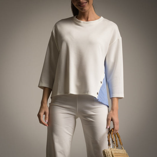 PETIT HAUT COMBINE A RAYURES BLANC