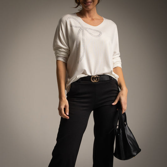 T-SHIRT AVEC NŒUD EN STRASS BLANC