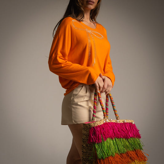 T-SHIRT AVEC NŒUD EN STRASS ORANGE