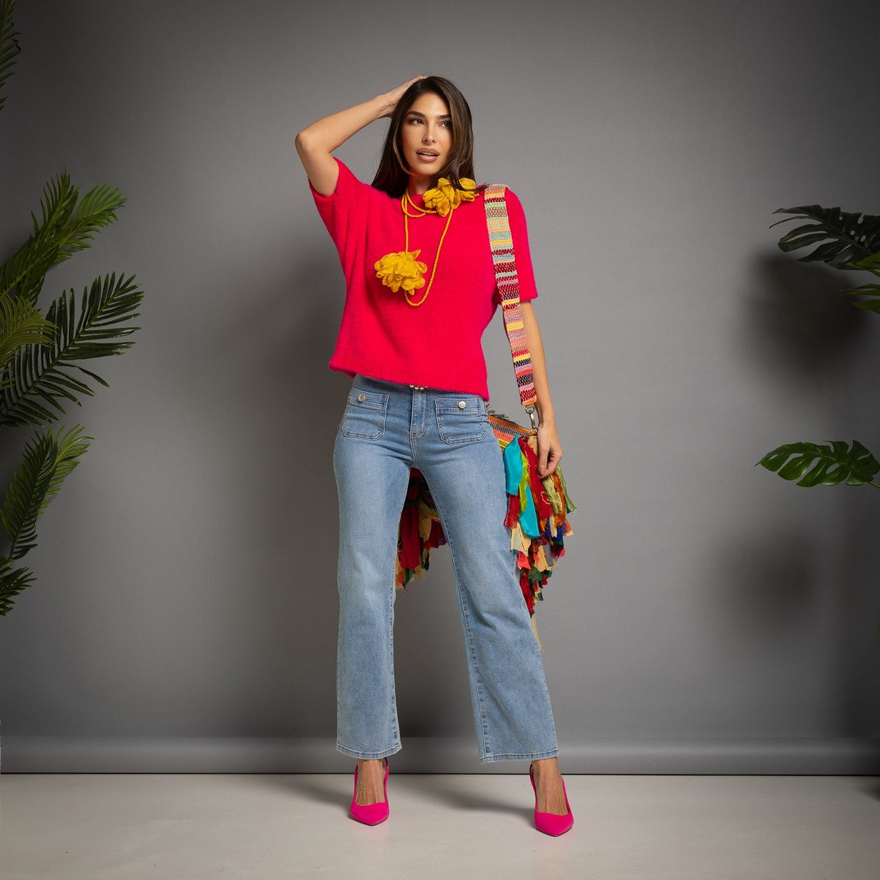 PULL MANCHES COURTES FUCHSIA