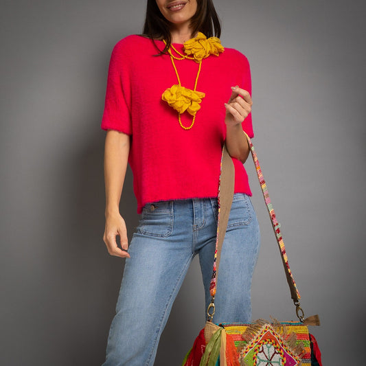 PULL MANCHES COURTES FUCHSIA