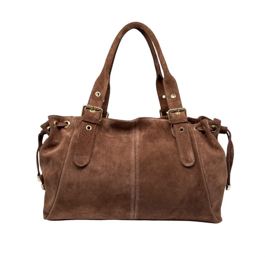 SAC CUIR LACET LARGE MARRON