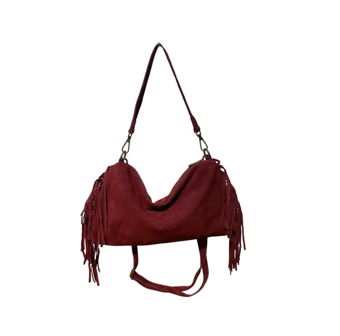 SAC CUIR FRANGES RECTO MARRON